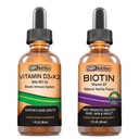 SBR 영양 D3 + K2 및 Biotin 번들 비타민 D3K2 (MK7) 액체 드롭, 페퍼 민트, 1oz | 바이오틴 5000mcg 액체 드롭, 바닐라 2oz | 성인 및 어린이 | 비 GMO, 글루텐 무료