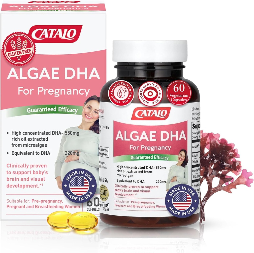 여성을위한 CATALO 오메가 3 조류 DHA - Microalgae의 550mg DHA-Rich 오일, 임신 및 모유 수유, 채식 Softgels, 글루텐 - 60 Softgels
