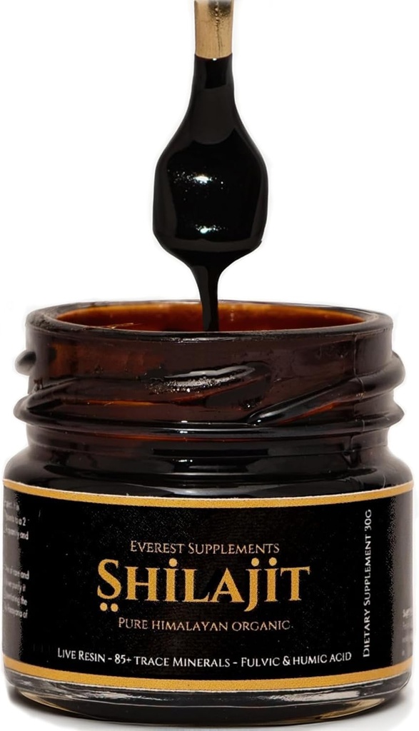 Shilajit 순수한 Himalayan 유기 Shilajit 수지 - 남자를 위한 Shilajit - 금 급료 500 mg 최대 힘 - 에너지 면역 지원을 위한 85의 추적 무기물 & Fulvic 및 Humic 산, 30 그램