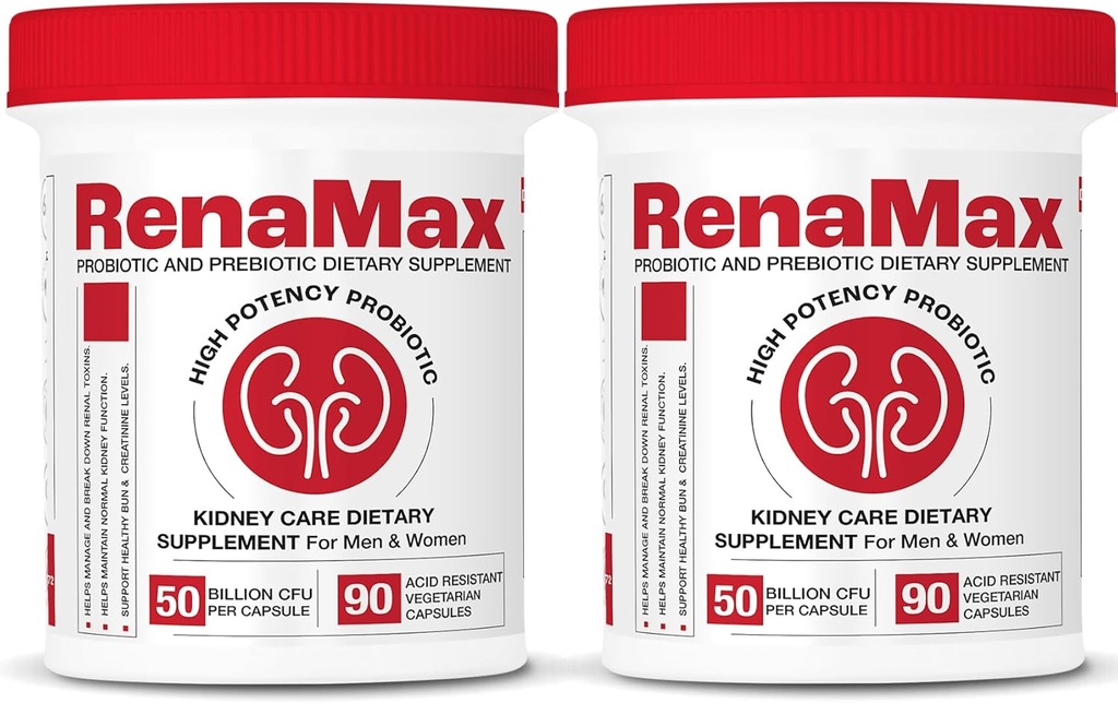 캡슐 Kidney Restores & Kidney Care Supplement - 정상적인 Kidney 기능을 지원하는 Probiotic & Prebiotic 보충 - 캡슐 당 50 억 CFU - 미국 (180 모자 (2 팩)에서 만든