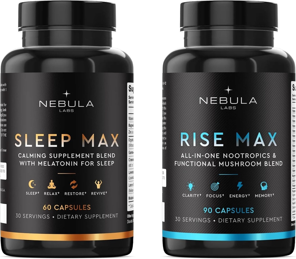 Bestseller Sleep MAX & Rise MAX 전문 번들 올인원 프리미엄 Nootropics & Sleep 용 기능성 버섯 혼합 및 Calming 혼합