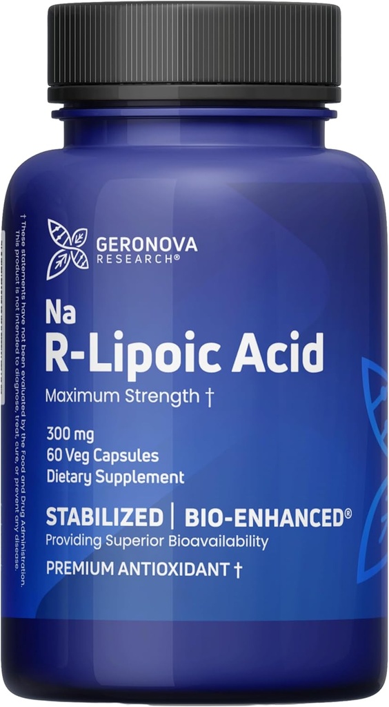 Geronova Research Bio-Enhanced R-Lipoic Acid, 300 mg 캡슐 - 2 개월 공급 - 향상된 흡수를 가진 안정화 R 알파 Lipoic Acid - R Lipoic Acid Supplement - 60 카운트