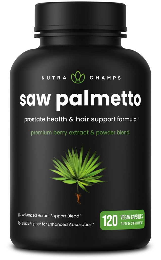 NutraChamps는 전립선 건강에 대한 Palmetto 보충을 보았다 [Extra 힘] 600mg 복합 추출물, Berry Powder & Herbs - 건강한 소변 주파수 지원, 120 캡슐