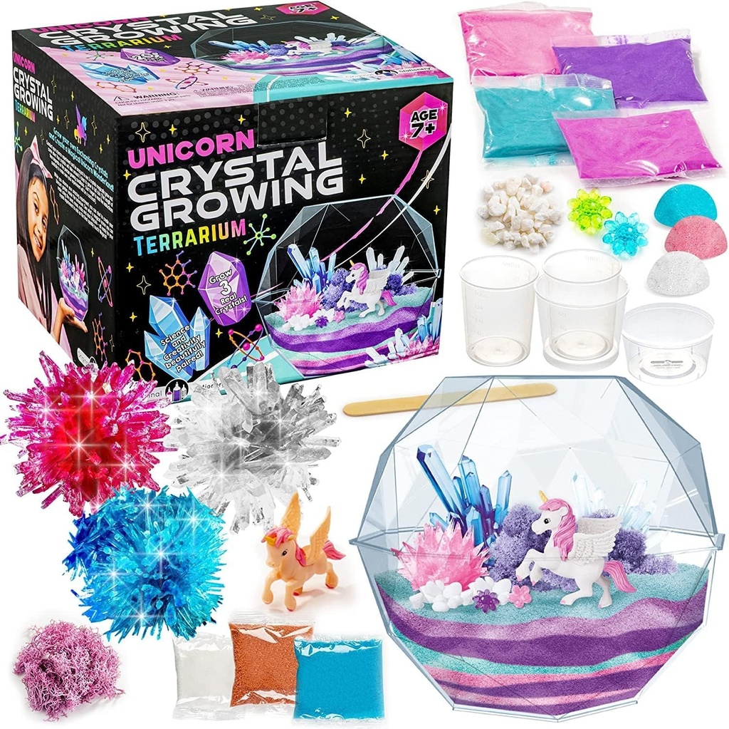 Original Stationery Crystal Growing Kit - 유니콘 테라리움, 6.3 x 5.8 in, 멀티 컬러 - STEM Science & Craft Kits for Kids Ages 7-12 - Magic Rocks & Flower Charms로 자신의 크리스탈 정원을 성장