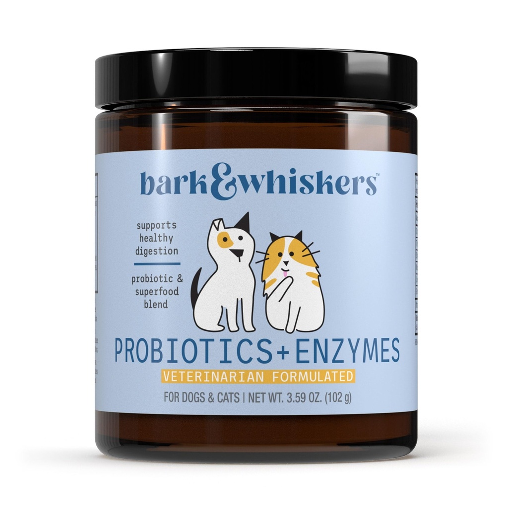 Bark & Whiskers Probiotics + Enzymes - 소화 건강 및 면역 시스템 지원 - 고양이 및 개를위한 Probiotic 보충 - 60 Scoops