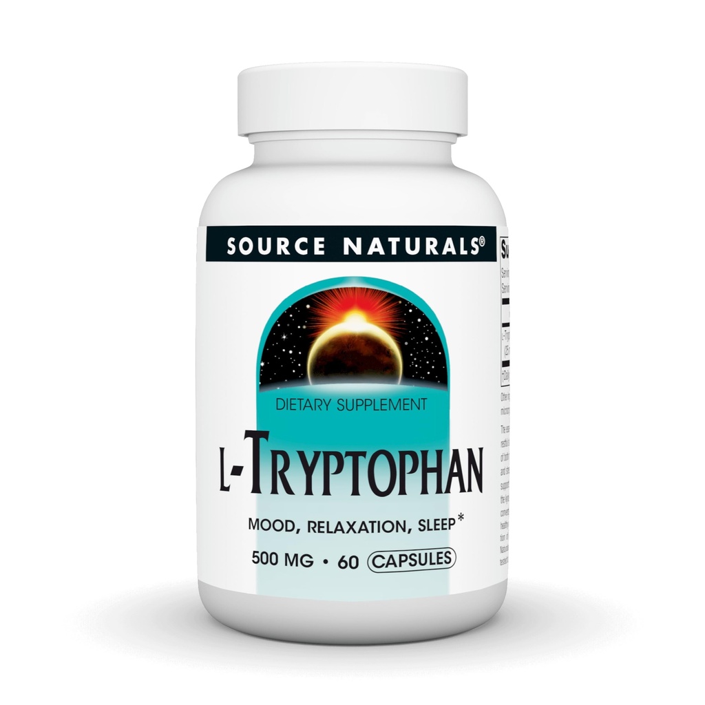Source Naturals L-Tryptophan, Mood, Relaxation 및 Sleep*, 500mg - 60 캡슐