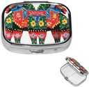 Purse 또는 Pocket 2 Compartment Medicine Pill Box 휴대용 소형 알약 주최자 Runner Swedish Dala Horse Folk Travel Pillbox Medicine Vitamin Cod Liver Oil Storage Box