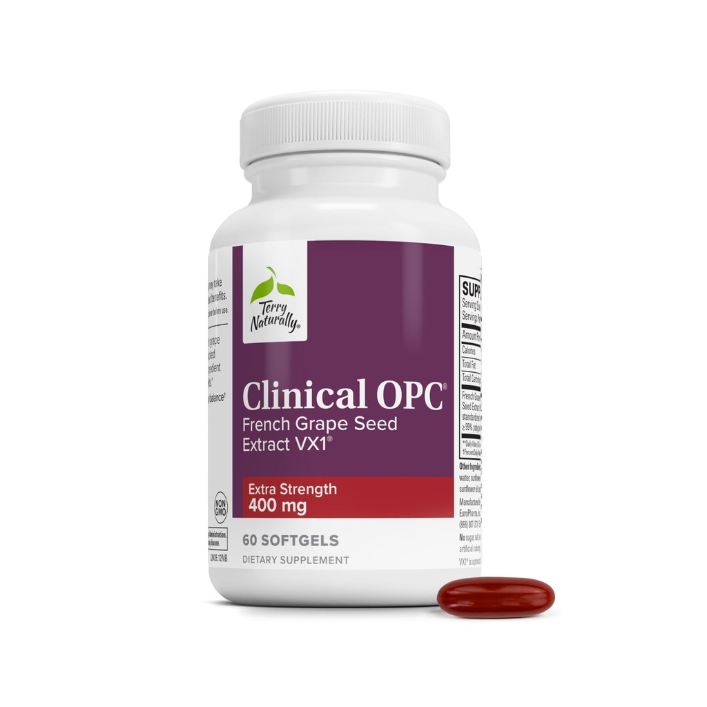 Terry Naturally Clinical OPC Extra Strength - 심장 혈관 건강 및 초점 지원 - 포도 씨앗 추출물과 보충 - 면역 지원 보충교재 - 60 Softgels