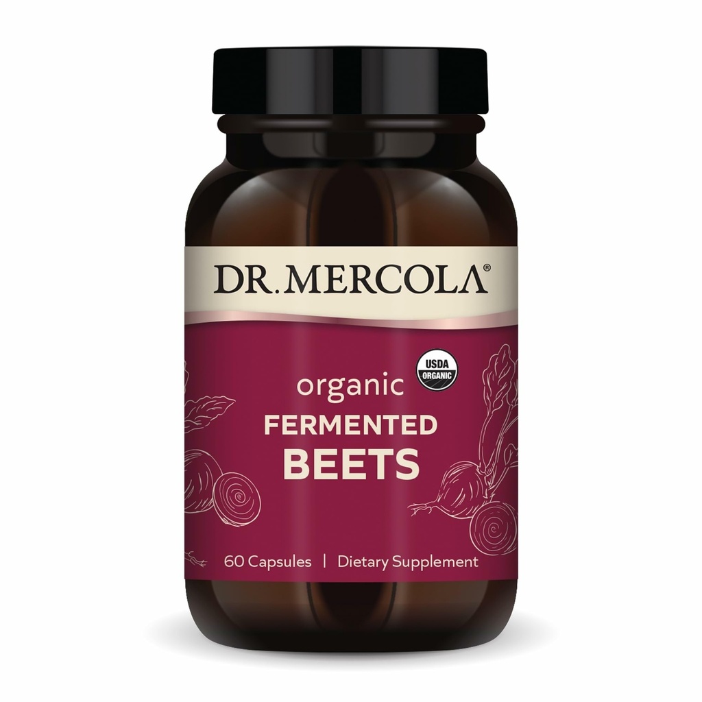 Mercola Organic Fermented Beets - 니트로 산화물 지원 - USDA Organic, Non-GMO, Gluten-Free & Soy-Free - 60 캡슐