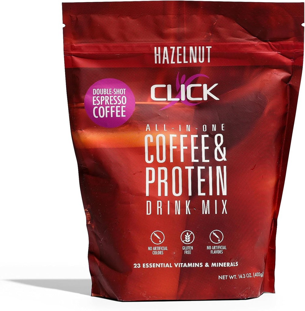 커피 단백질 분말을 클릭 | 더블 샷 에스프레소 | 16g Protein | 23 Essential Vitamin | 낮은 칼로리 식사 교체 | 150mg 카페인 | 글루텐 무료 | 인공 향료 또는 컬러 | 하젤넛