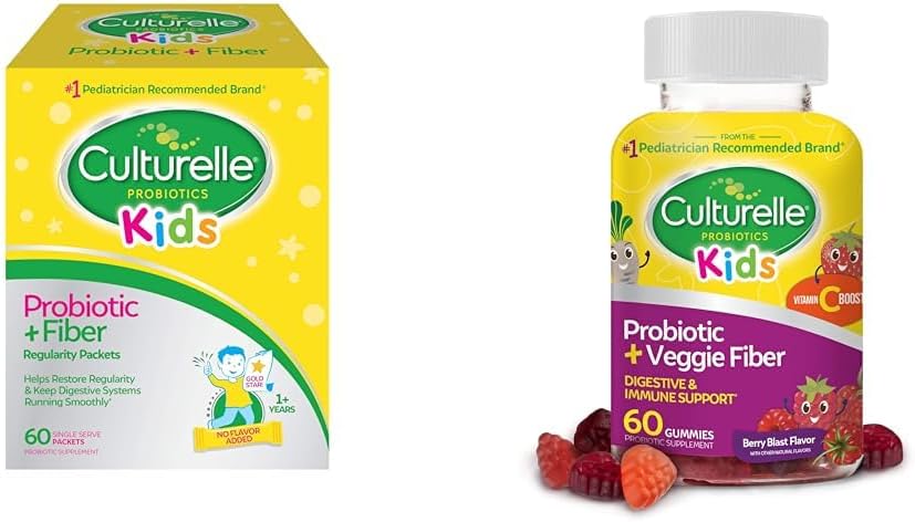 Culturelle Kids Probiotic + 섬유 패킷 60 카운트 & 매일 프로 바이오 틱 구미 60 카운트 - 소화 및 면역 건강