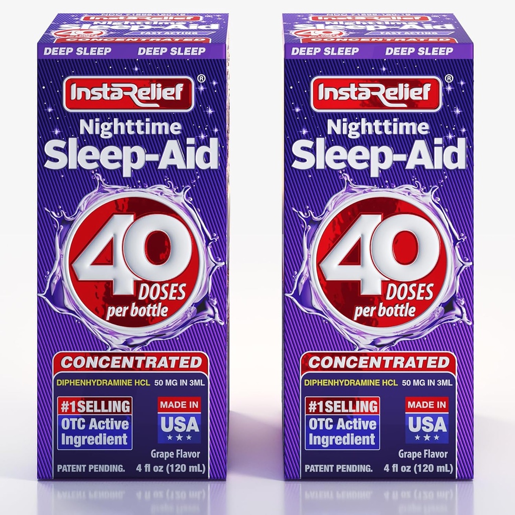 야간 수면 보조 액체, 50mg Diphenhydramine HCl, 트윈 값 팩 (80 복용량), 포도 맛, 가을 Asleep Fast & Stay Asleep Longer