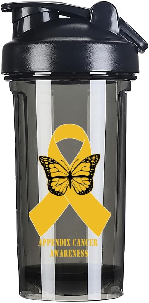 Appendix 암 Awareness 18 Ounce 셰이커 병 음료 믹서 누출 방지 전 운동 단백질 쉐이크 식사 보충 쉐이크 병 500ML/18 Oz 검정