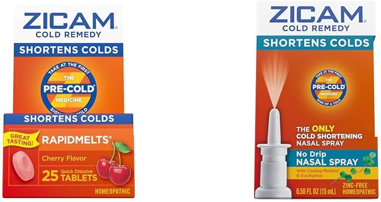 Zicam Cold Remedy, Cherry Rapidmelts (25 카운트) 및 No-Drip Nasal Spray (0.5 Ounce) 번들