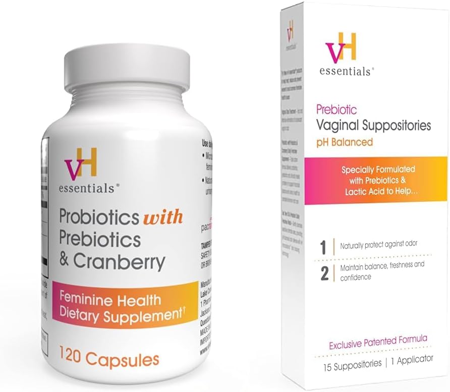 vH는 Prebiotics와 Cranberry Feminine 건강 보충교재를 가진 Probiotics - 120의 캡슐 (544-36) & Prebiotic PH에 의하여 균형을 잡는 질 SuppositoriesBox, 본래 버전, 15 조사