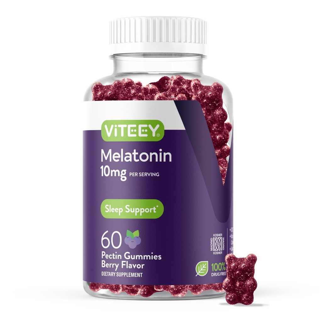 Viteey Melatonin Gummies 10mg - 성인 여분의 힘 Melatonin - Vegan, GMO 무료, 글루텐 무료 - 60 카운트를위한 수면 구미