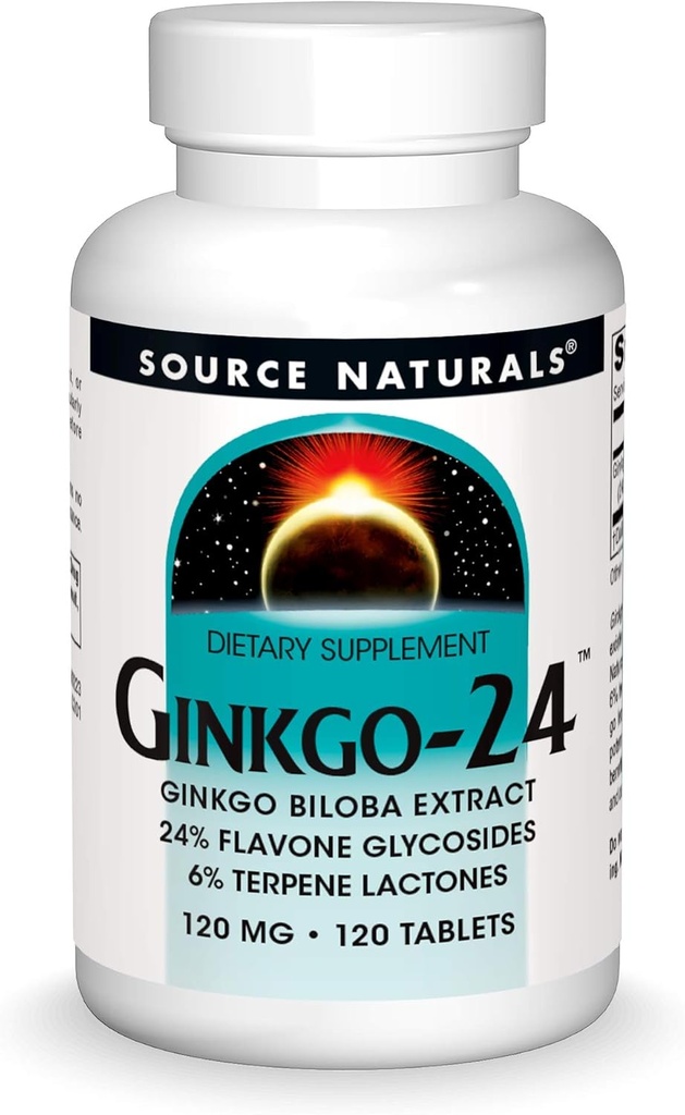Source Naturals Ginkgo-24 - Ginkgo Biloba 추출물 120 mg 지원 정신 건강 - 120 정제