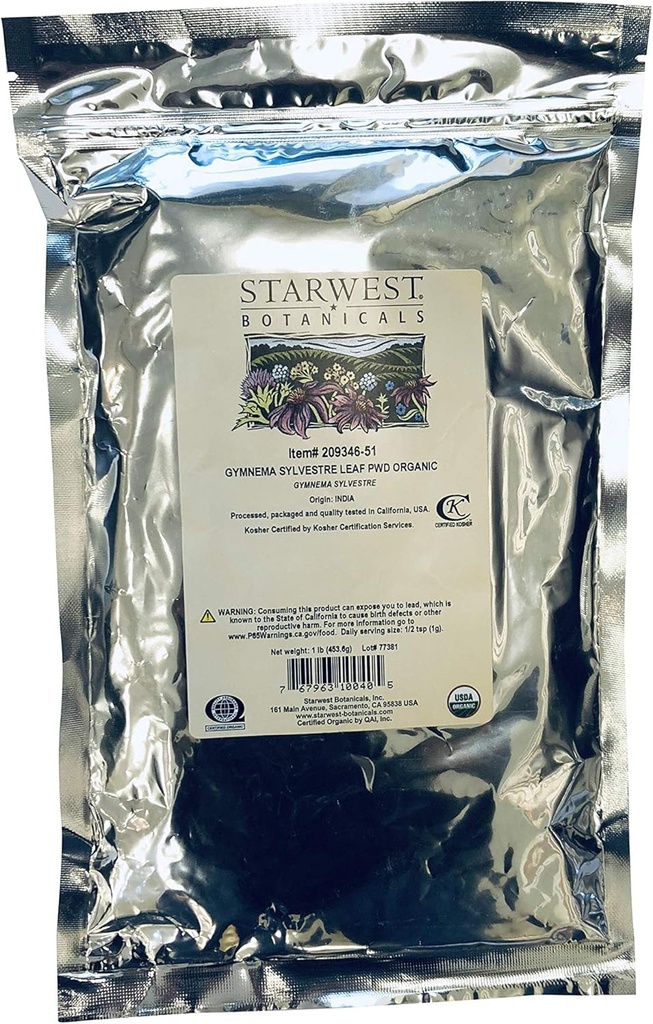 Starwest Botanicals 유기 Gymnema Sylvestre 잎 분말, 1 파운드