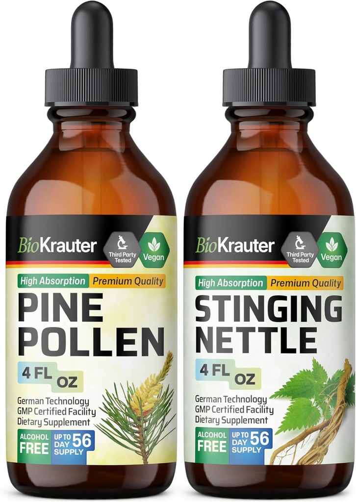 BIO KRAUTER Pine Pollen Tincture 4 Fl. Oz. & Sting Nettle Tincture 4 Fl. 오즈.