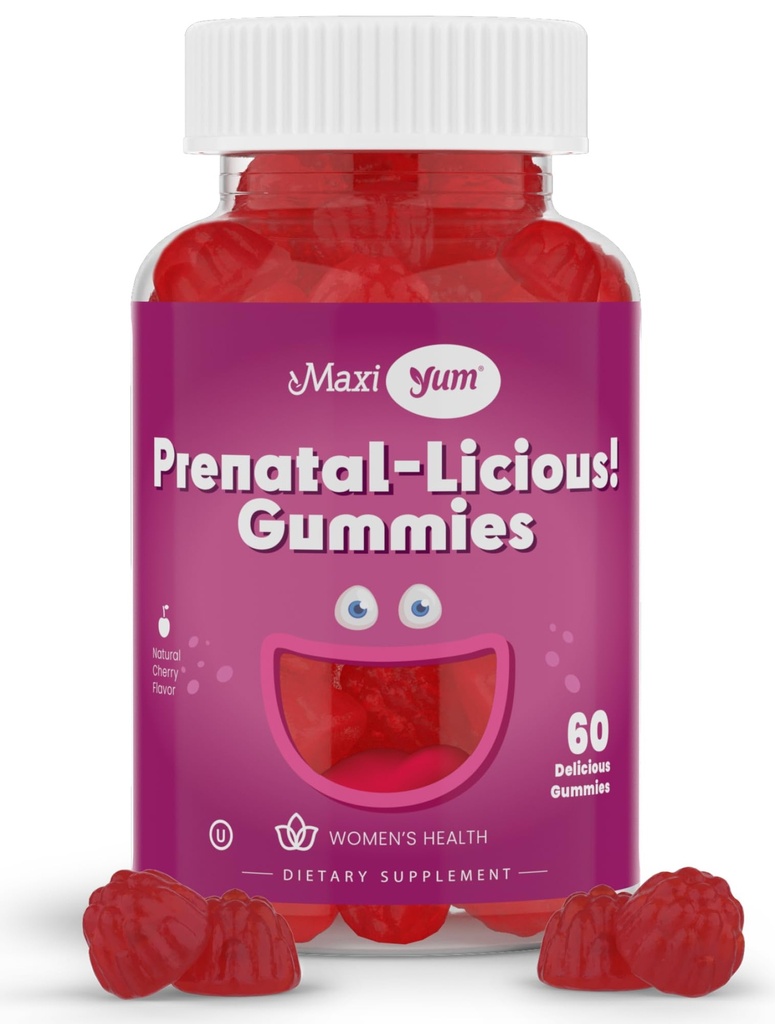 Maxi Health Women's Organic Prenatal Gummies - Kosher Cherry는 Pre Natal Gummy - Fetal Development 용 Folic Acid 및 Iron이있는 여성을위한 예비 비타민, 60 카운트