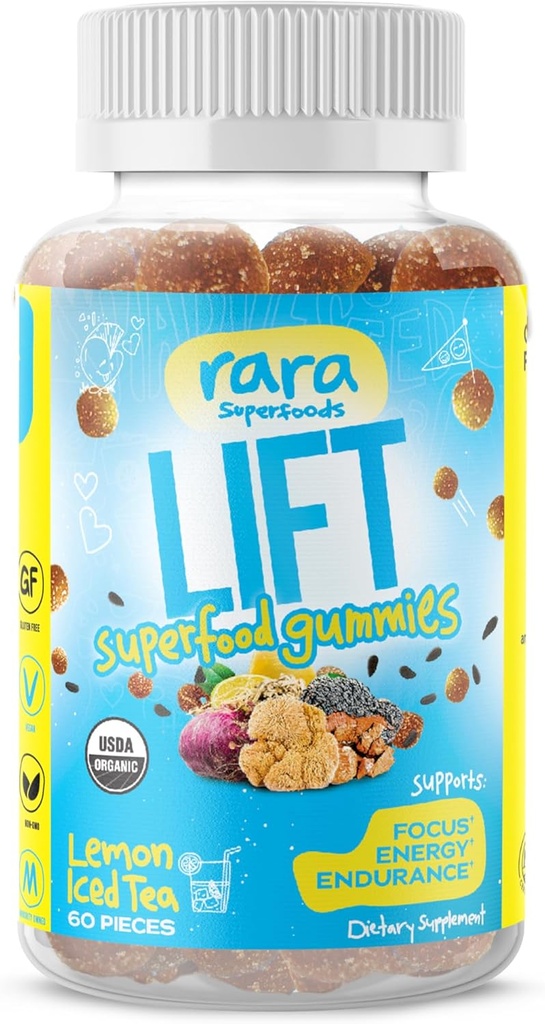 리프트 포커스 USDA 유기 인증 Gummies – 천연 두뇌 지원 보충, Vegan & 글루텐 - 무료, Yerba Mate와 주입, 사자 Mane, 야생 자주색 Maca & Chaga (60 Gummies, 리프트)