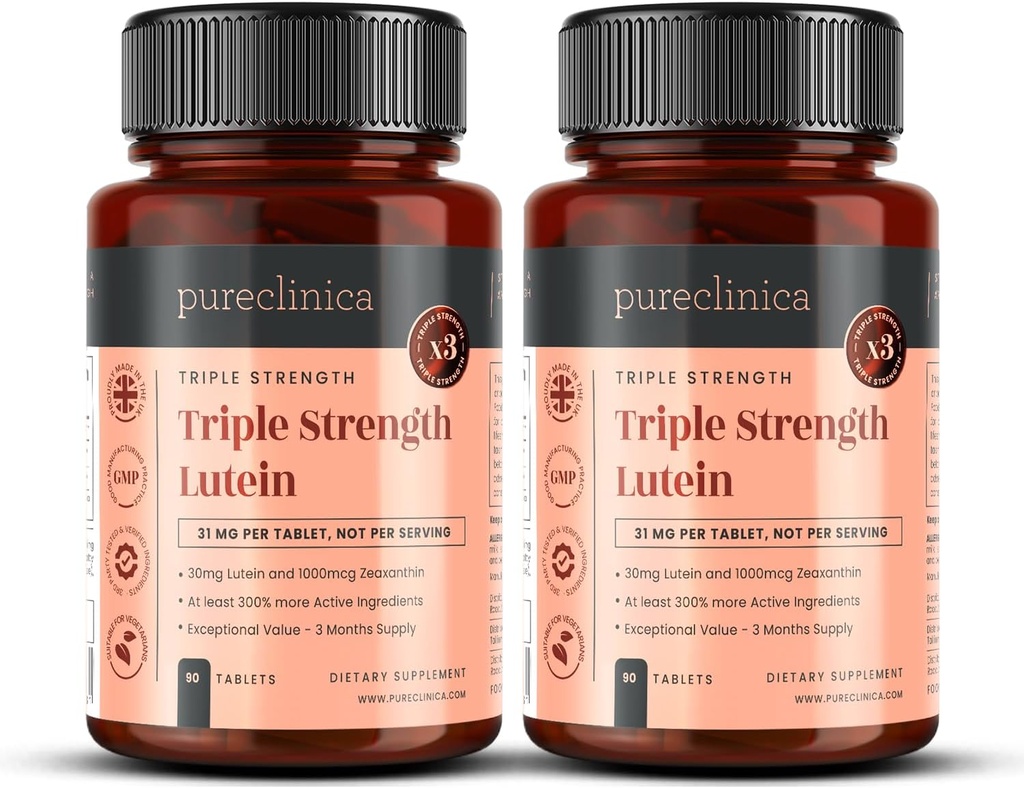 Pureclinica Lutein 30mg x 180 정제 (각 90 정제 포함). 1000mcg Zeaxanthin. 3 x 정규적인 Lutein 정제의 힘