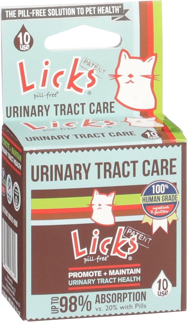 Licks Pill-Free Cat Urinary Tract Care - 고양이 UTI 케어 및 예방 젤 패킷 - 고양이를위한 Urinary Tract Infections - 오메가 3 물고기 오일 및 L-Lysine 보충 - 젤 패킷 - 10 사용