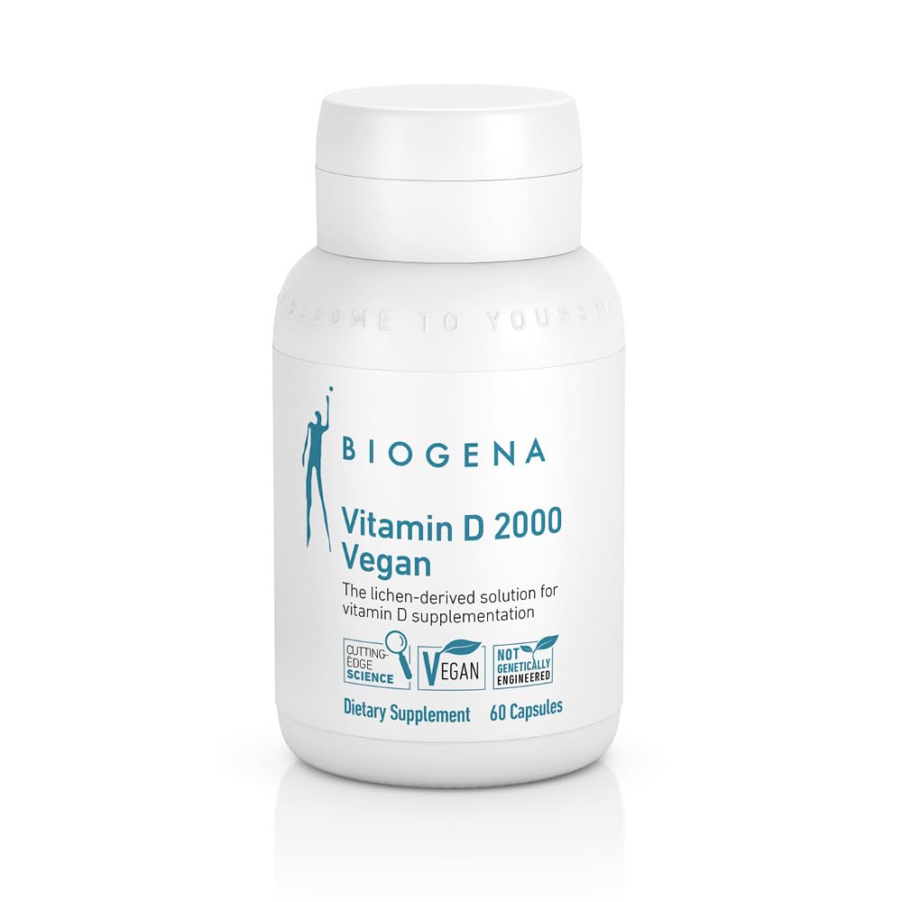 Biogena 비타민 D 2000 Vegan 공식 - 칼슘 흡수, 면역 지원을위한 태양 비타민 D3 보충 - 60 캡슐 **