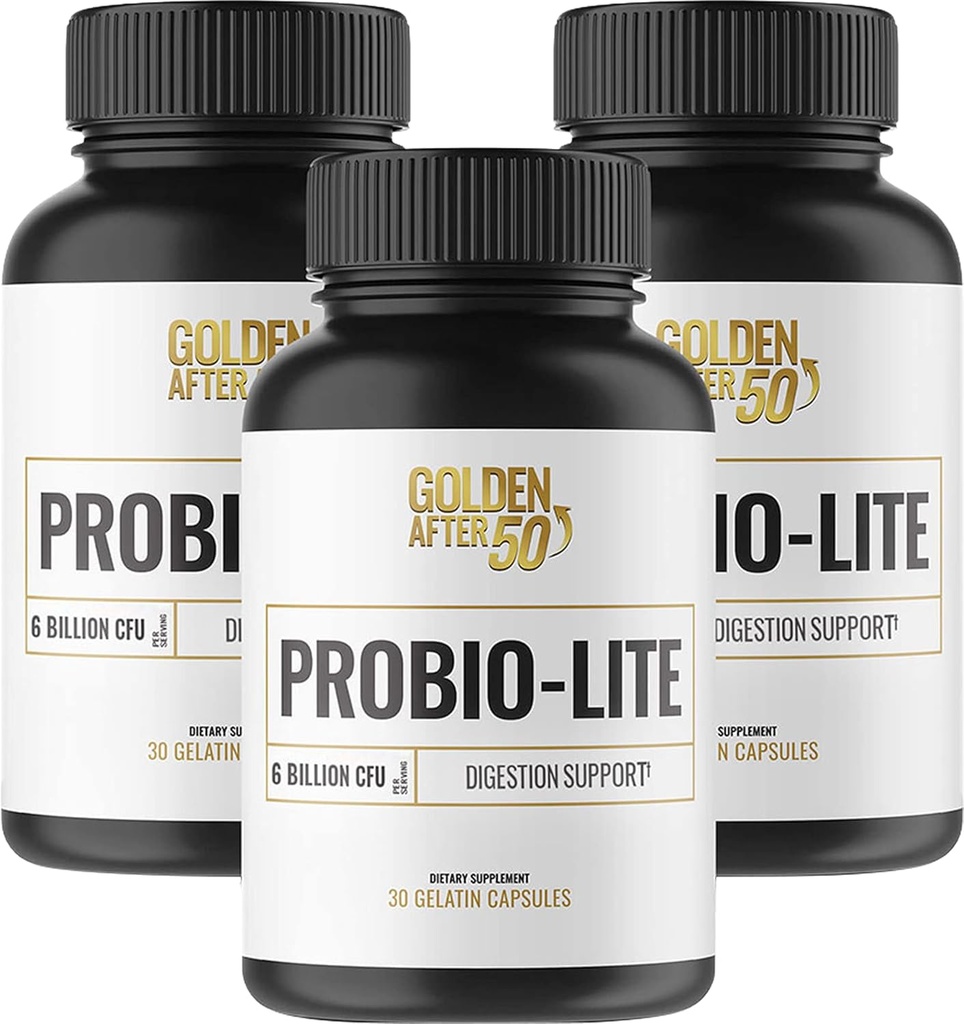50 Probio-Lite 후 골든 - Gut 건강 및 소화 지원 - 남성과 여성을위한 Probiotics - 3 병 - Occasional Heartburn, Gas, Indigestion을위한 Probiotics