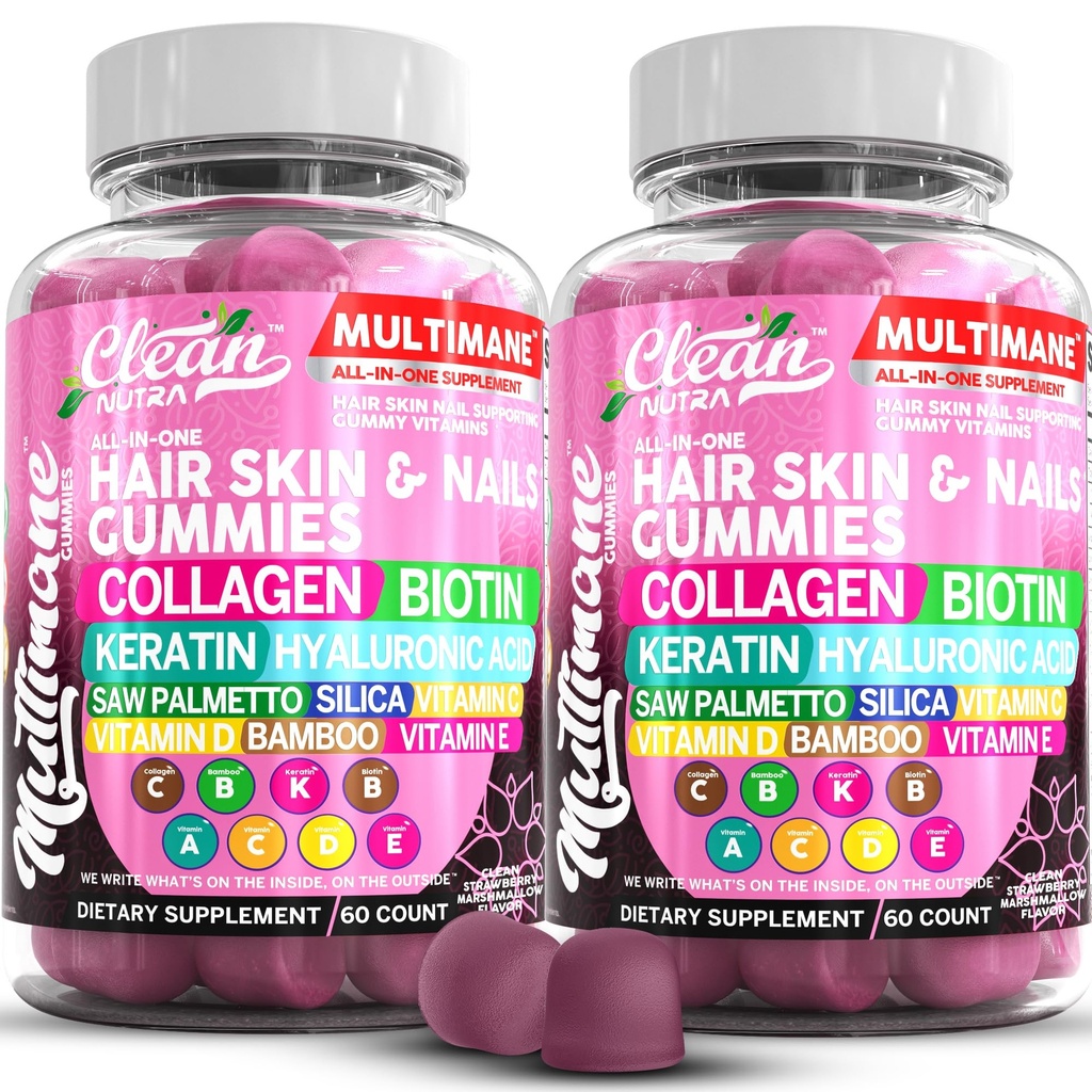 Biotin Keratin Hyaluronic 산 대나무 비타민 A C 비타민 D 비타민 E Folate를 가진 Multimane 교원질 Gummies는 청결한 Nutra에 의하여 Palmetto 실리카 B3 비타민 머리 피부와 못 Gummies를 보았습니다