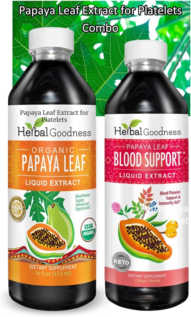 Papaya 잎 추출물 뭉치 - 소화 및 혈액 지원 결합, 2개 단위, 12oz 및 16oz 비 GMO - 초본 Goodness