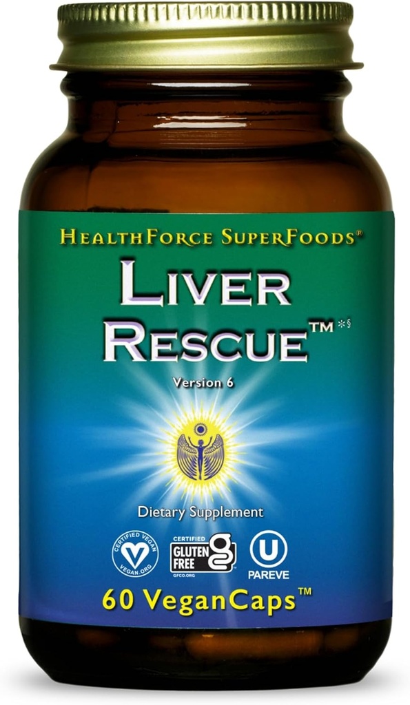 HealthForce SuperFoods Liver Rescue - Natural Liver Cleanse - 밀크 이틀 & 다 델리 루트 - 글루텐 프리 & 비건 - 60 캡슐