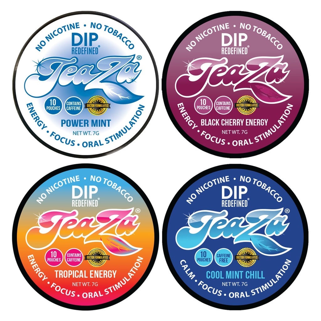 NEW Teaza 초본 에너지 파우치 혼합 (4 팩) Peppermint-Tropical-Cool Mint Chill-Banging Black Cherry