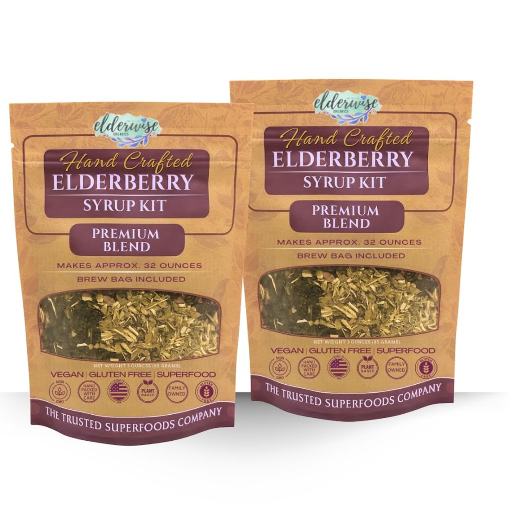Elderberry Syrup Kits 2X - 각 메이크업 약 32oz - 양조 가방 포함 - 성분 - Elderberry - 로즈힙 - 생강 - Echinacea - Cinnamon - Cloves - Elderwise