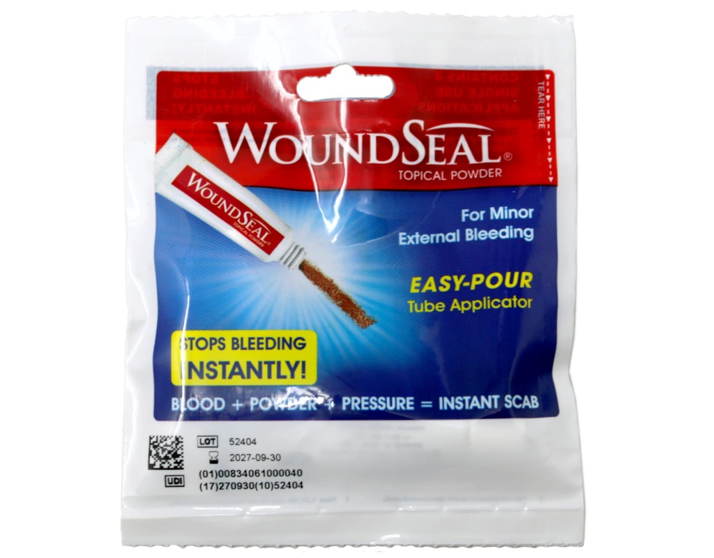 WoundSeal Topical 분말 부상 치료 절단, 스크랩 및 마모에 대한 응급 처치 단일 용도, 4 개 (포장 월병)