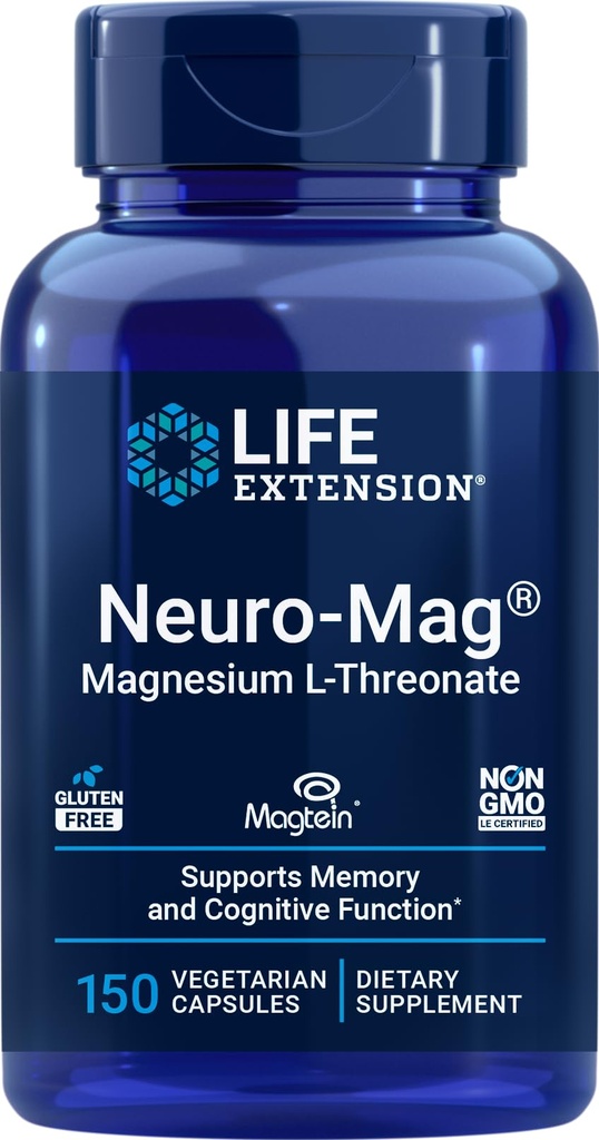 수명 연장 Neuro-Mag 마그네슘 L-Threonate, 150 채식 캡슐, 여자와 남자를 위한 Magtein 보충교재