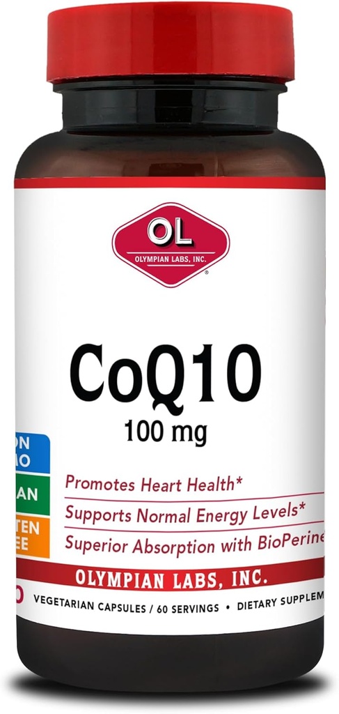 Olympian Labs CoQ10 100mg는 더 중대한 흡수를 위한 Bioperine로 공식화해, 심장 건강 60의 캡슐을 지원하