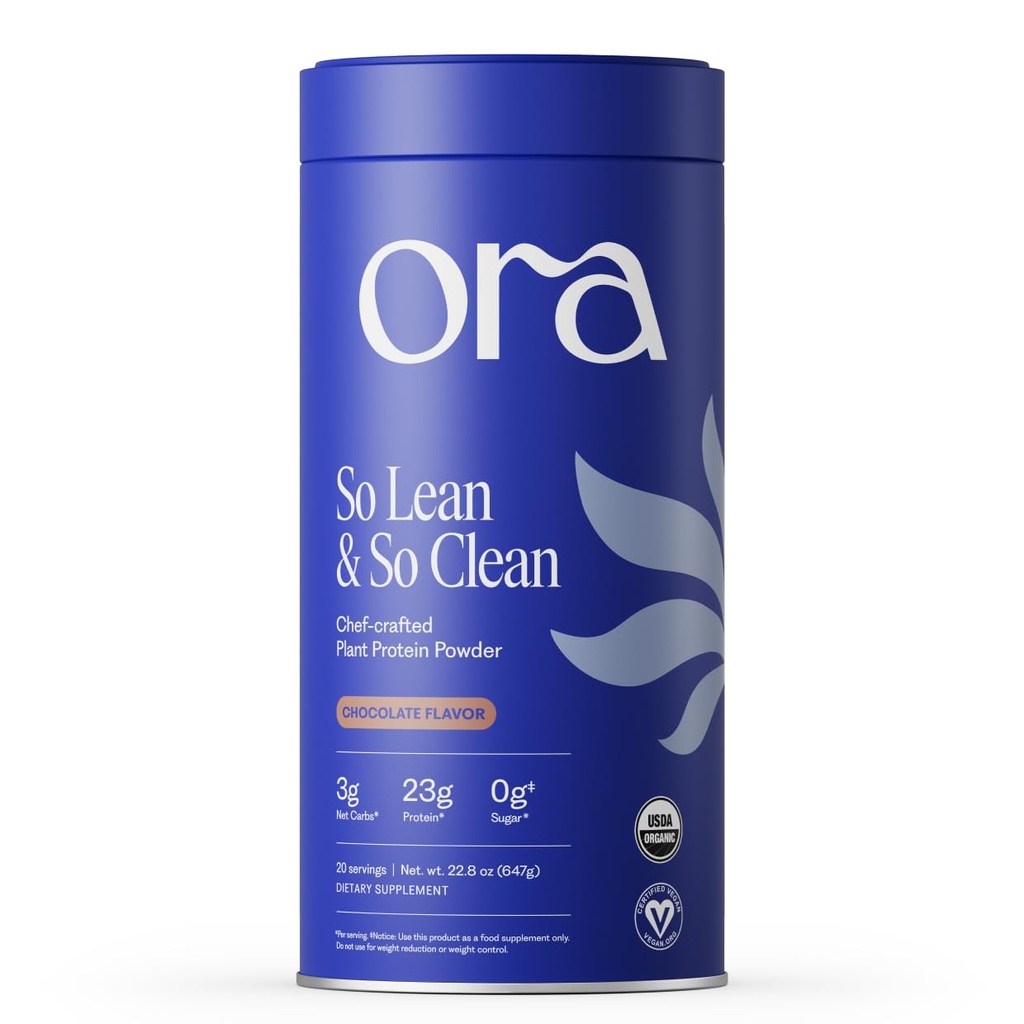 Ora 유기 채식 단백질 분말 - 여성과 남성 23g 식물 단백질 - 초콜릿 맛 20 서빙, Bloat-Free, 글루텐 무료, 비 GMO, 인공 감미료 없음