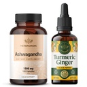 HERBAMAMA Ashwagandha 및 Turmeric Ginger 키트 - 1500 mg Ashwagandha 뿌리 캡슐 및 Turmeric Ginger Tincture 2 fl oz의 번들 - Vegan, Non-GMO, Sugar & Alcohol-Free - 2 팩