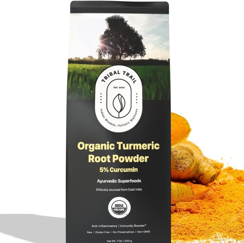 Organic Turmeric Powder | 7.05 oz | USDA Organic & Non-GMO | 인도의 Turmeric Curcumin 보충교재 | 순수성을 위해 시험되는 실험실 | 산화 방지제