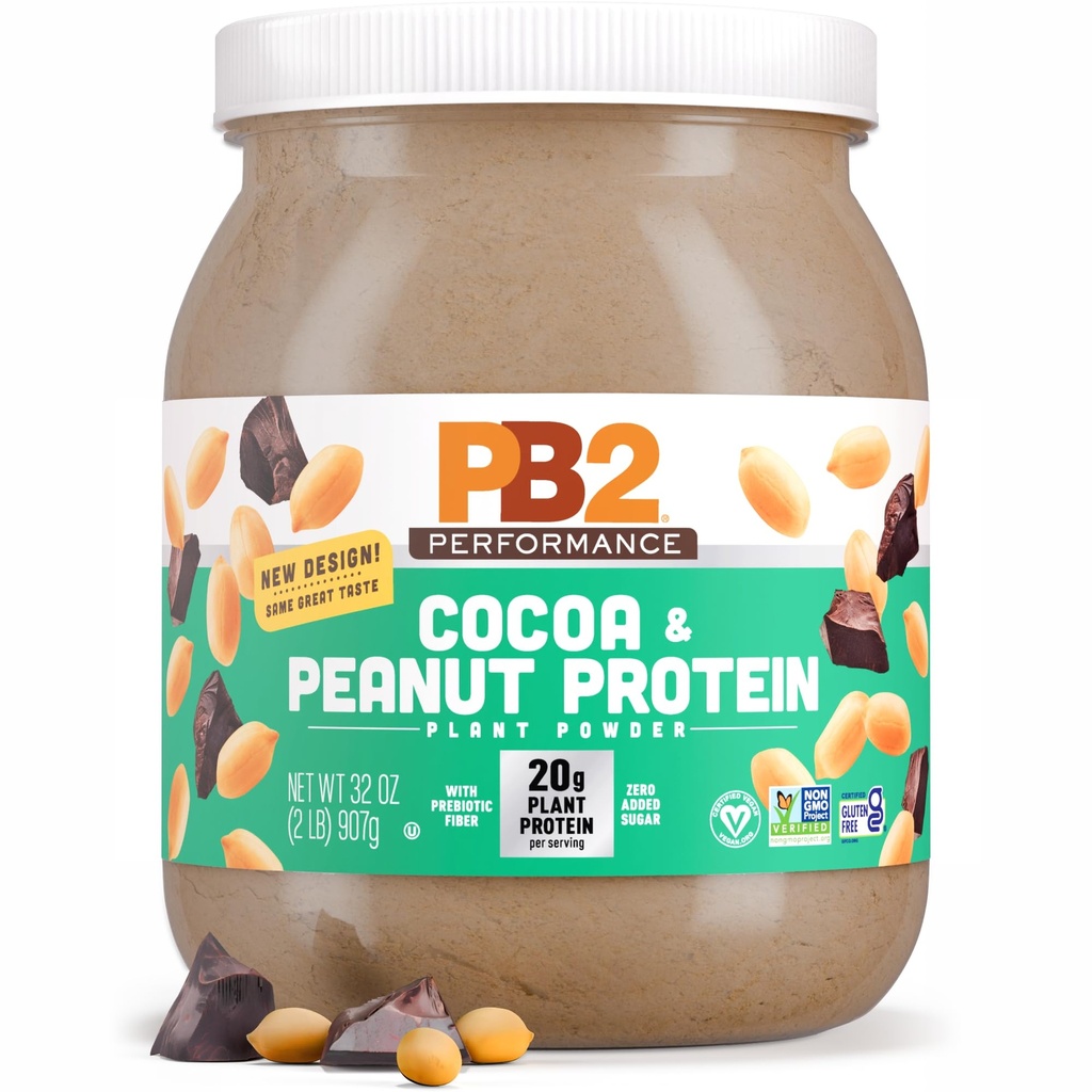 PB2 성능 땅콩 공장 기반 빈 단백질 분말 | 20g 완전 단백질, 추가 설탕, 프리 바이오 틱 섬유 | Dairy Free, Certified Vegan, Non-GMO, Gluten Free [Peanut with Dutch Cocoa, 2lb]