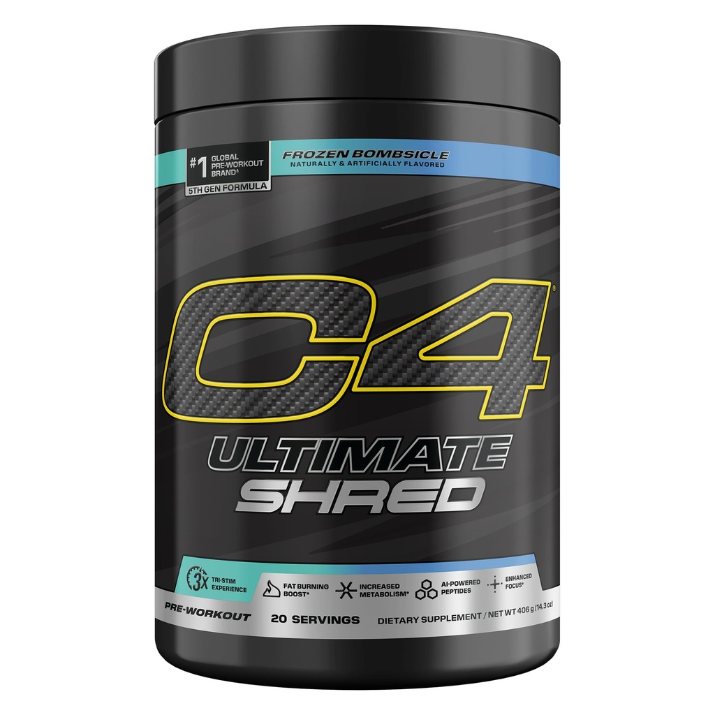 Cellucor C4 궁극적인 슈레드 전 운동 분말, Cayenne Extract+300mg Caffeine+TeaCrine+Dynamine를 가진 대사 보충교재 - 언 폭탄, 20의 서빙
