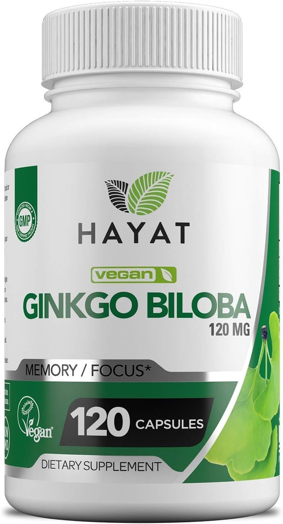 HAYAT 비타민 Vegan Ginkgo Biloba - 봉사 당 여분 힘 500 MG, 지원 뇌 기능 & 기억 지원, 증명된 Halal, 120의 캡슐, 미국에서 만드는