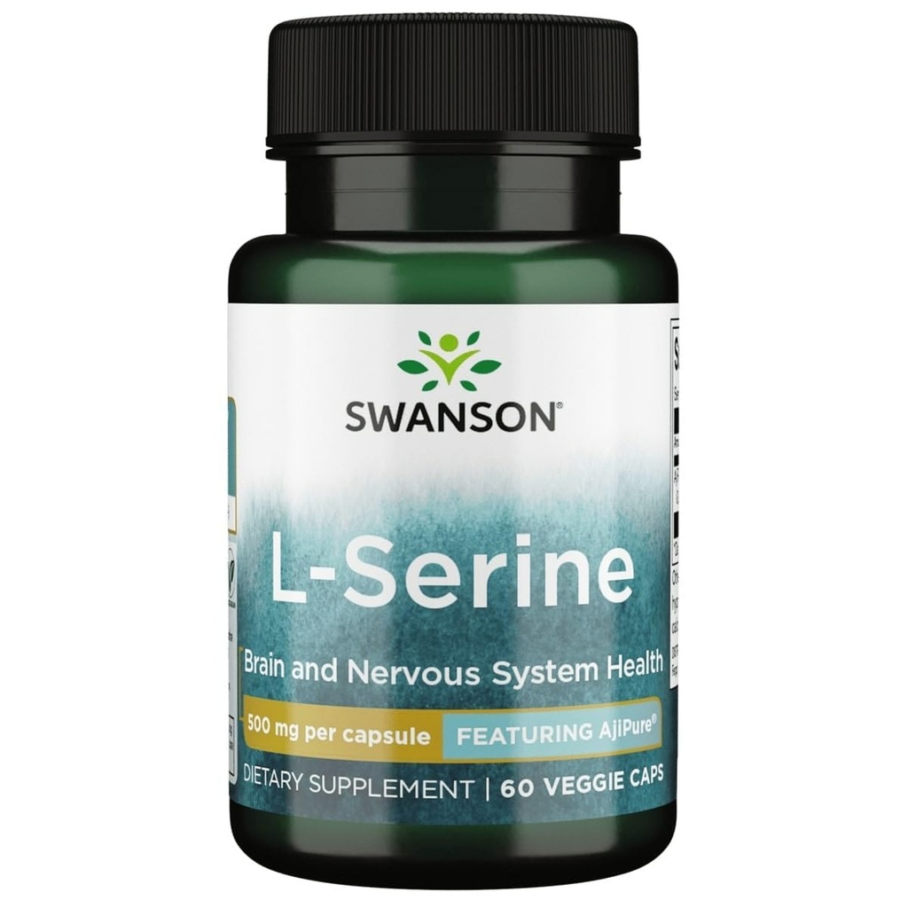 Swanson Ajipure L-Serine Pharmacecal USP 급료 높은 순수성 아미노산 보충교재 인지 기능 뇌 건강 500 mg 60 Veggie 캡슐