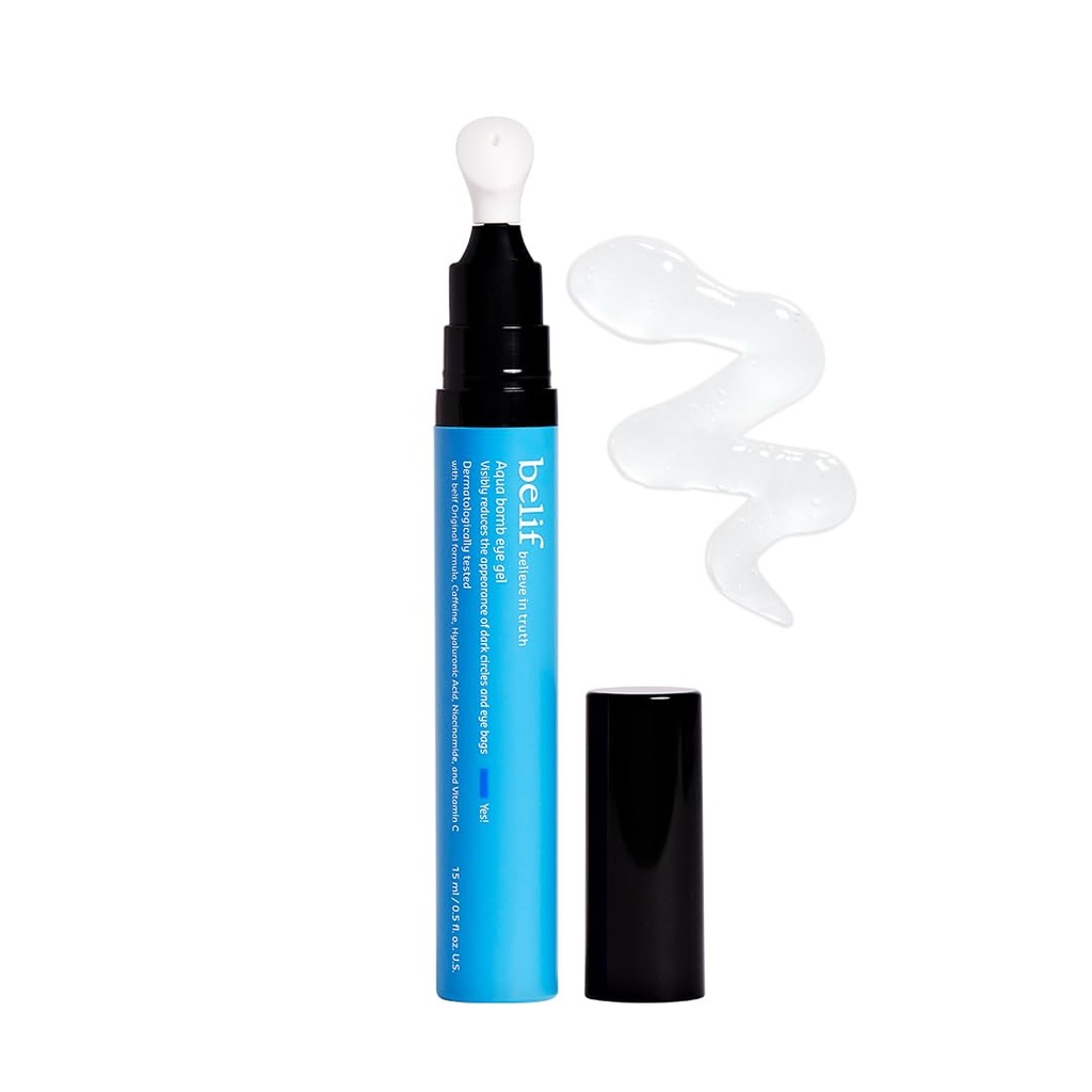 belif Aqua Bomb Cooling Eye Gel - Puffiness & Hydration, Niacinamide & Vitamin C for Dark Circle, Adenosine & Collagen for Plumping & Firming, 한국 피부 관리