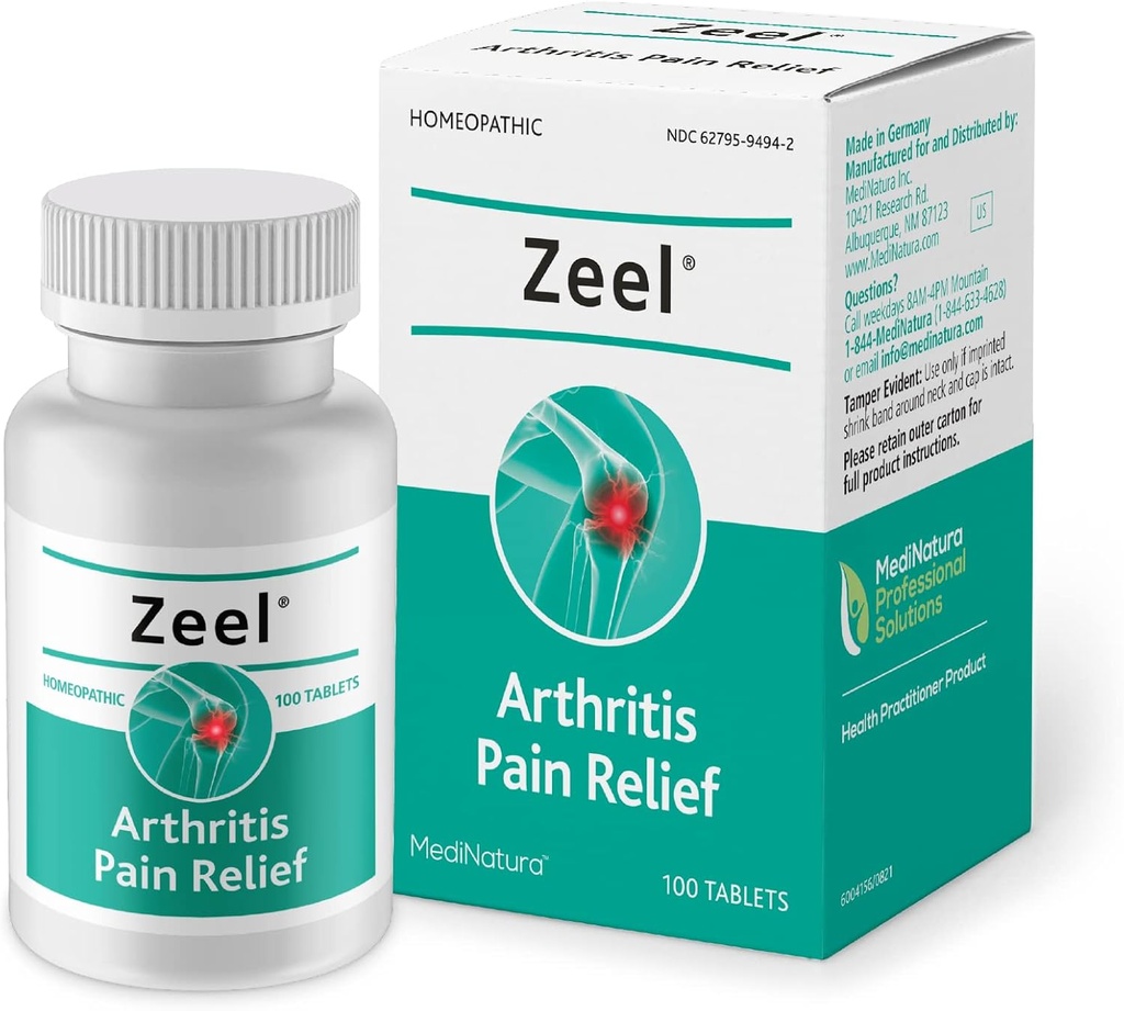 MediNatura Zeel Homeopathic Support는 관절 주변 통증 및 뻣뻣함을 완화합니다 - Arnica + 14 활성 천연 성분 - 100 정제