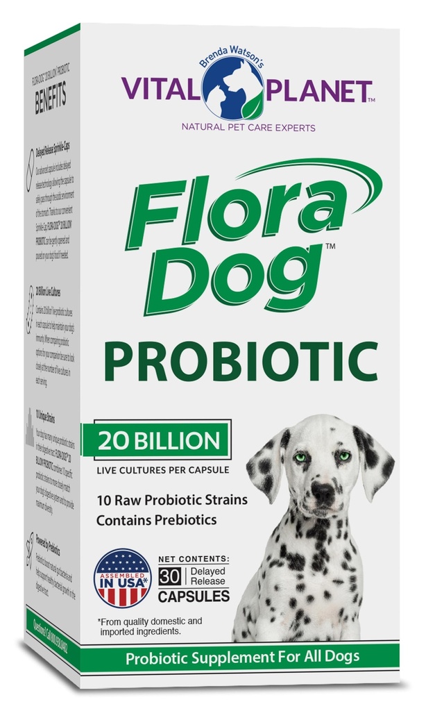 Vital Planet - Flora Dog Probiotic 캡슐 보충 20 억 문화와 10 멸균, 높은 Potency Immune 및 Digestive Support Probiotics for Dogs, 30 지연 릴리스 캡슐