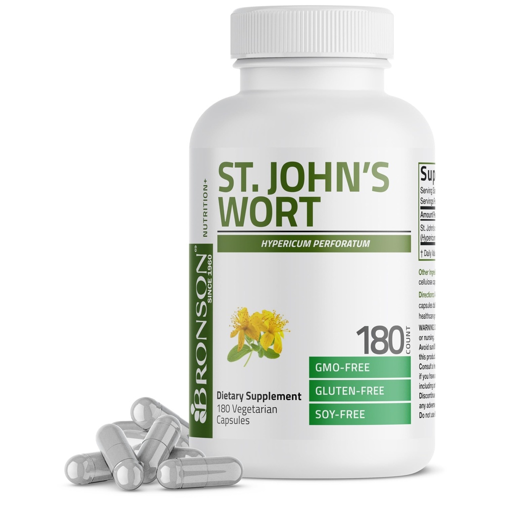 Bronson St. John 's Wort 700 MG per Serving Hypericum Perforatum supports a Positive Mood - Non-GMO, 180 채식 캡슐