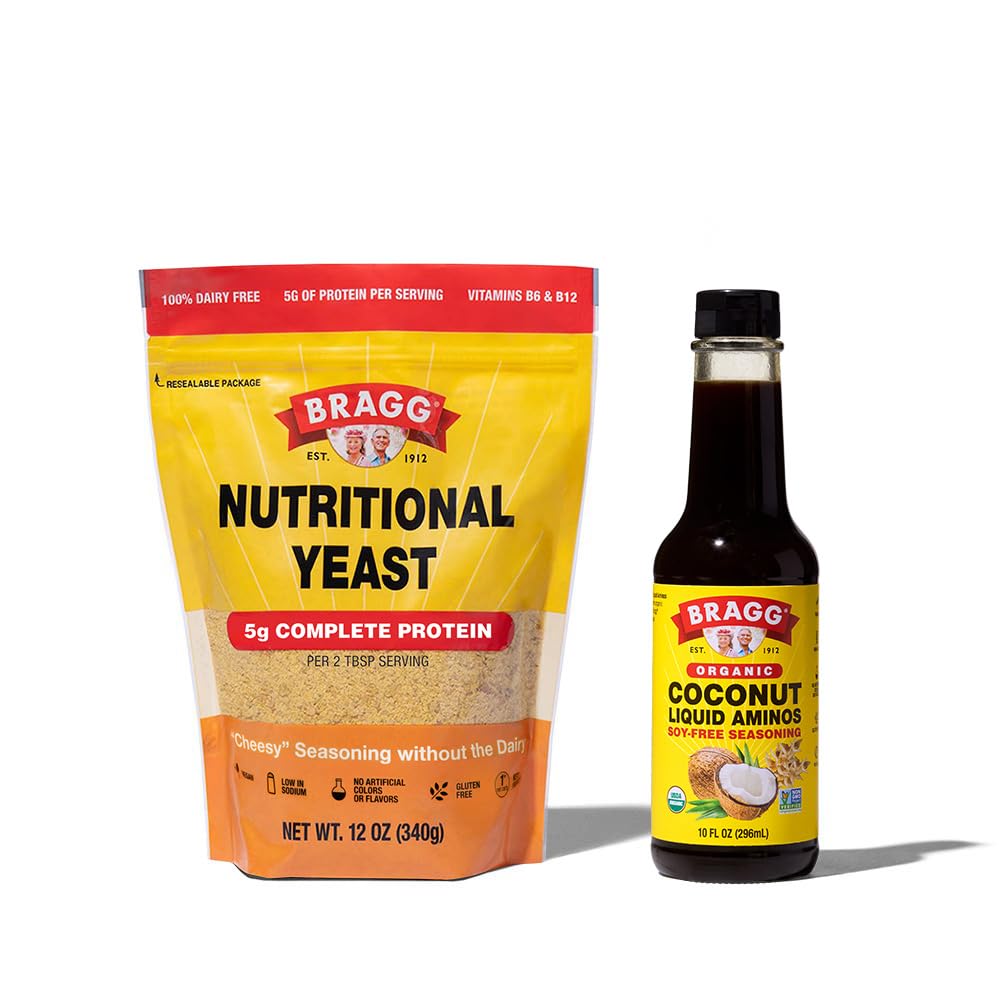 Bragg Premium 12 Ounce Nutritional Yeast Seasoning Pouch - Vegan, 글루텐 무료 치즈 케이크 및 코코넛 아미노산, 모든 목적 조미료, 10 Oz, 싱글