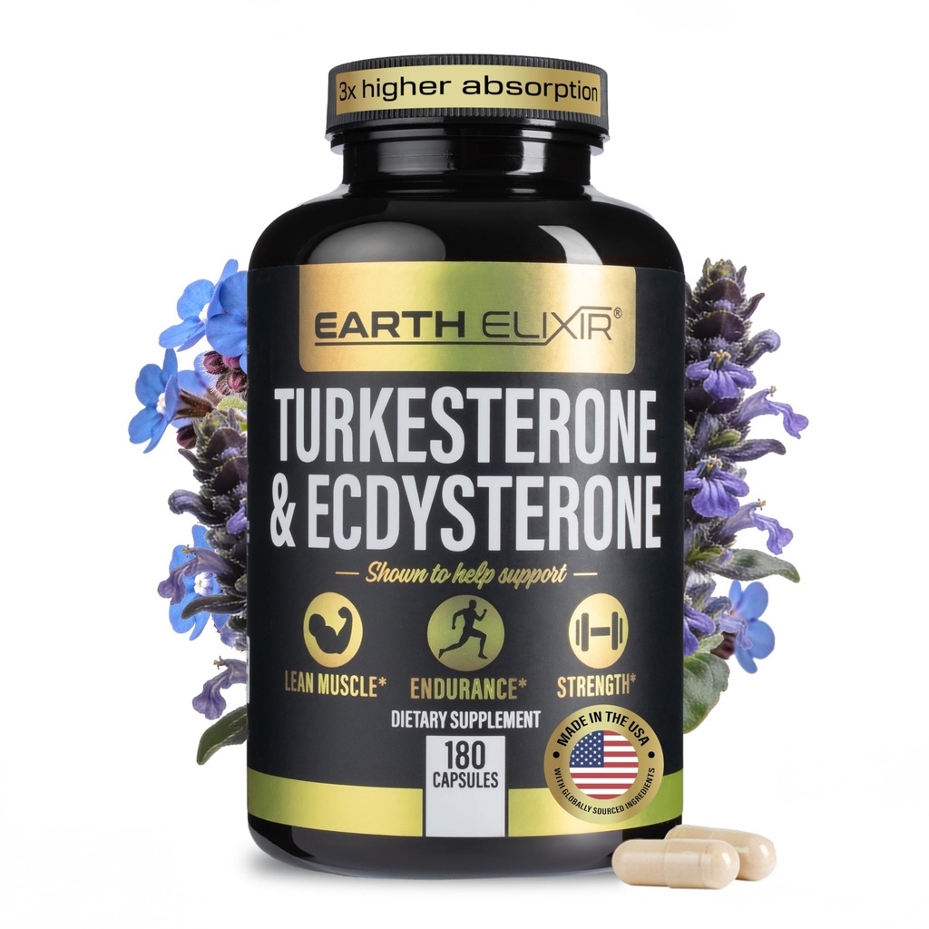 Turkesterone & Ecdysterone – 자연적인 테스토스테론 지원, 2-in-1 95% beta Ecdysterone를 가진 남자 & 여자를 위한 높은 힘 Turkesterone 보충교재 - 힘, 에너지 및 활력 - 180 캡슐